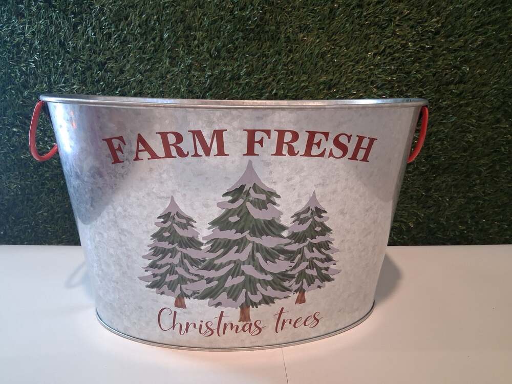 Holiday Style Farm Fresh Christmas Trees Galvanized Metal Oval Ice Bucket Tub